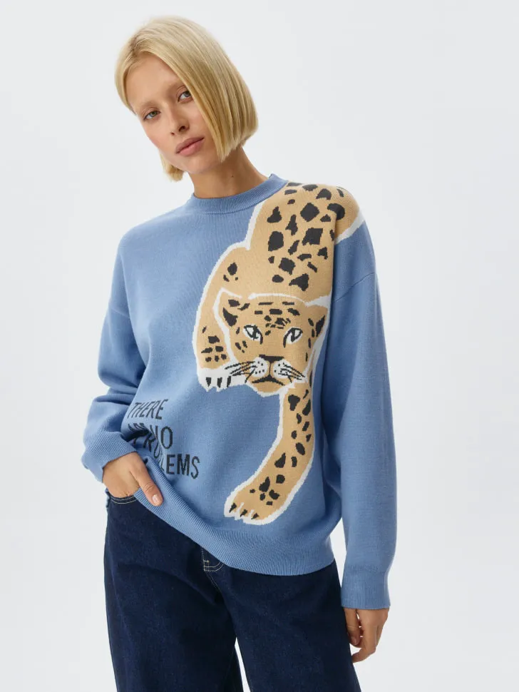 Вязаный джемпер с жаккардовым принтом, голубой, арт. 13106
