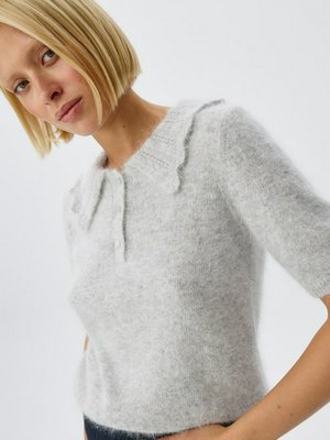 Вязаное поло с ажурным воротником из смесовой шерсти, арт. 13153