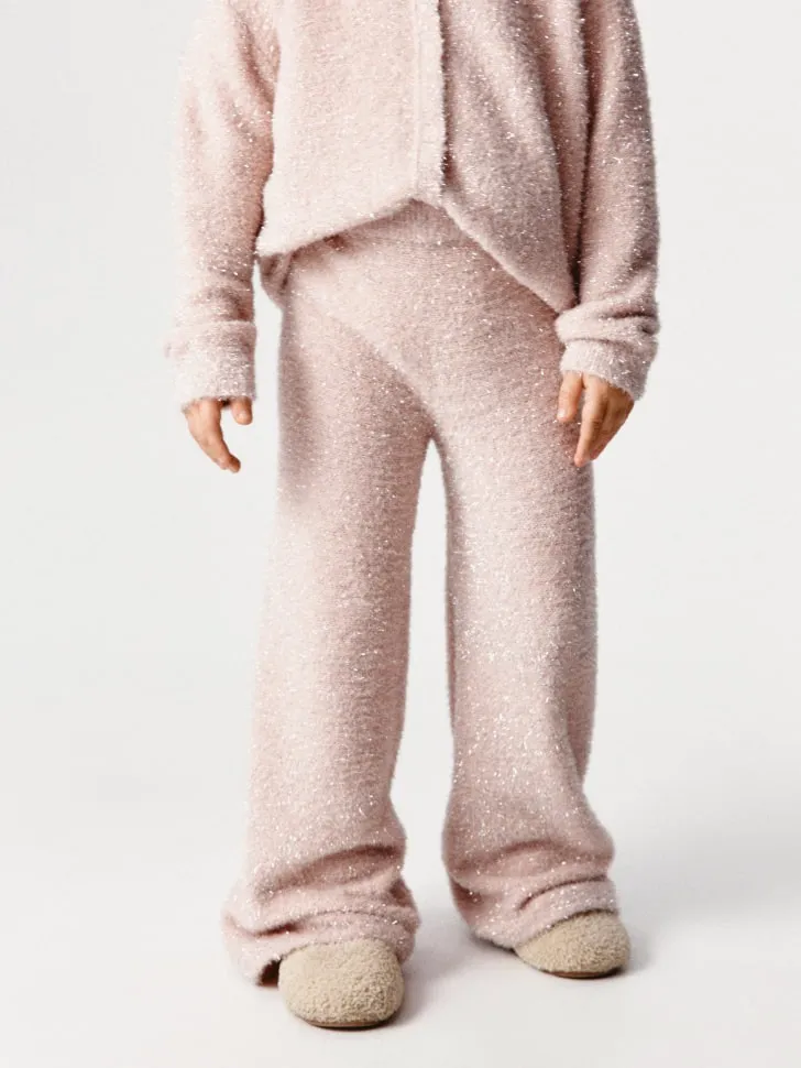 Вязаные брюки с люрексом для девочек, розовый, арт. 13160