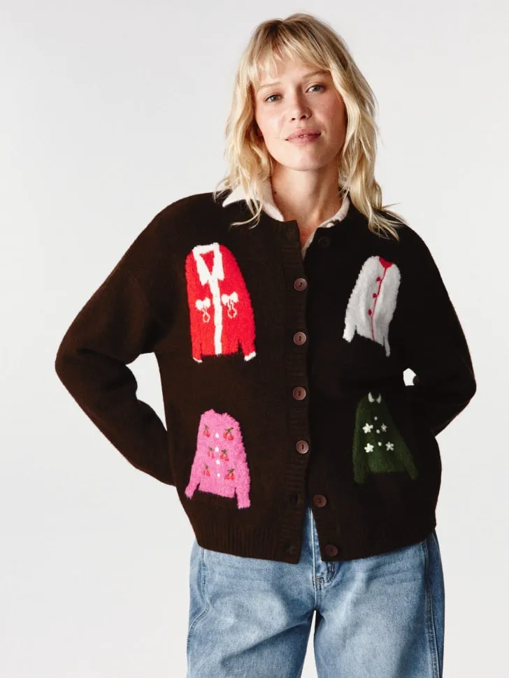 Кардиган с содержанием шерсти, коричневый, арт. 13163