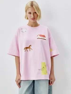 Футболка оверсайз с принтом и вышивкой, арт. 13164