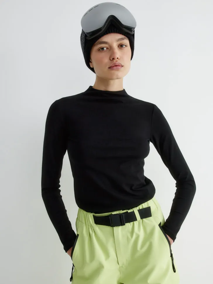 Лонгслив в мелкий рубчик, черный, арт. 13173