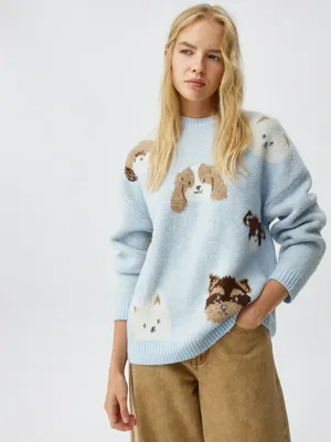 Вязаный джемпер оверсайз с принтом, арт. 13176