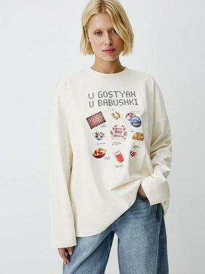 Лонгслив оверсайз с вышивкой и принтом, арт. 13177