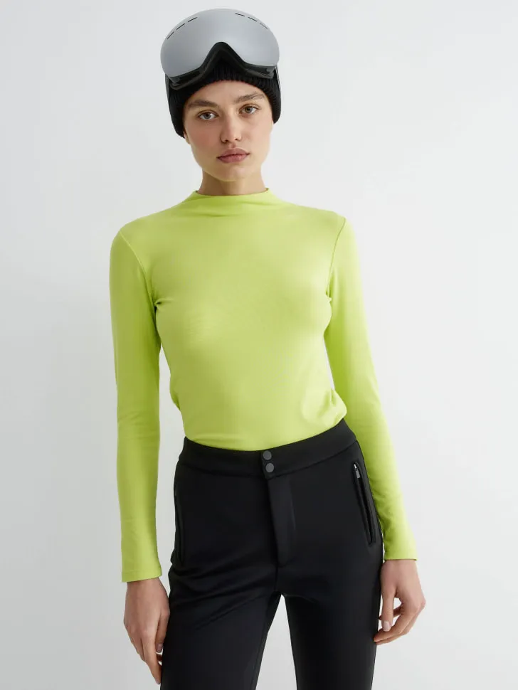 Лонгслив в мелкий рубчик, зеленый, арт. 13179