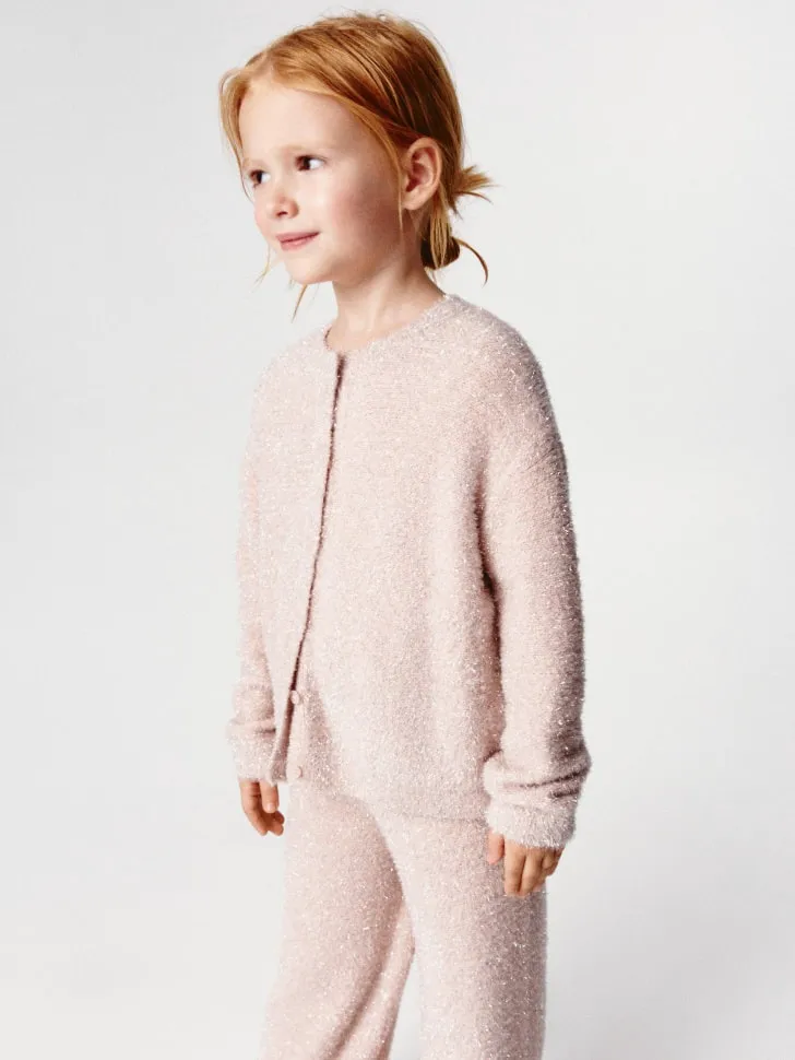 Кардиган с люрексом для девочек, розовый, арт. 13186