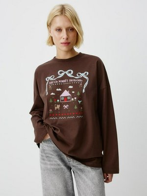 Лонгслив оверсайз с вышивкой и принтом, арт. 13188