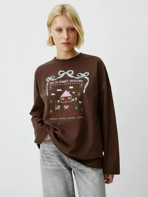 Лонгслив оверсайз с вышивкой и принтом, арт. 13188