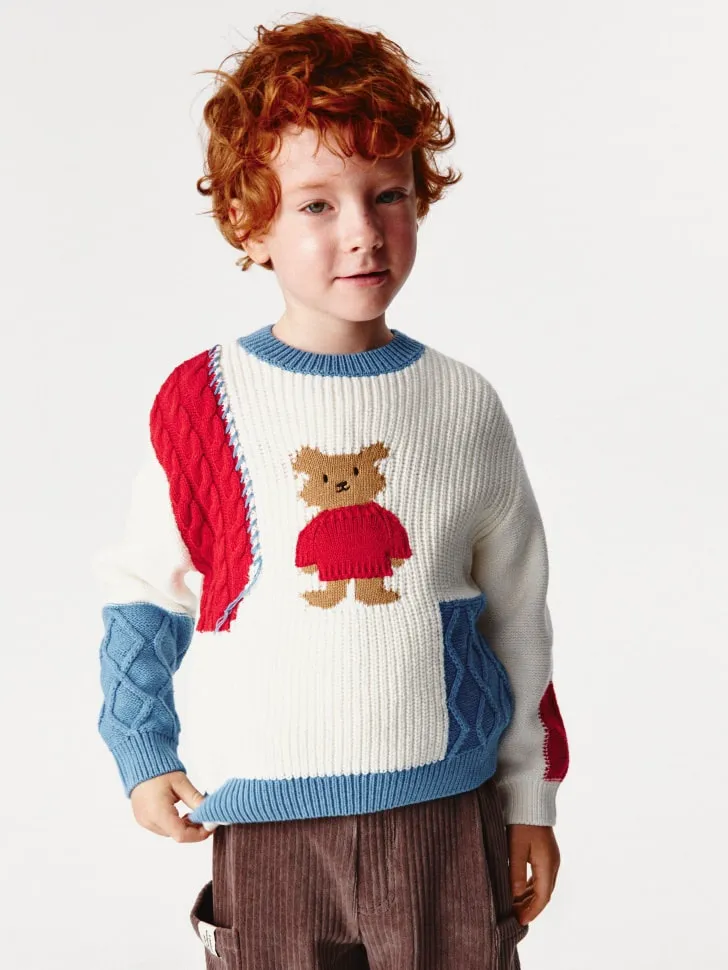 Вязаный джемпер оверсайз в стиле пэчворк, разноцветный, арт. 13189