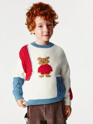 Вязаный джемпер оверсайз в стиле пэчворк, разноцветный, арт. 13189