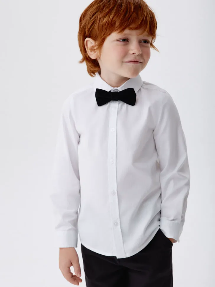 Классическая рубашка с бархатной бабочкой, белый, арт. 13222