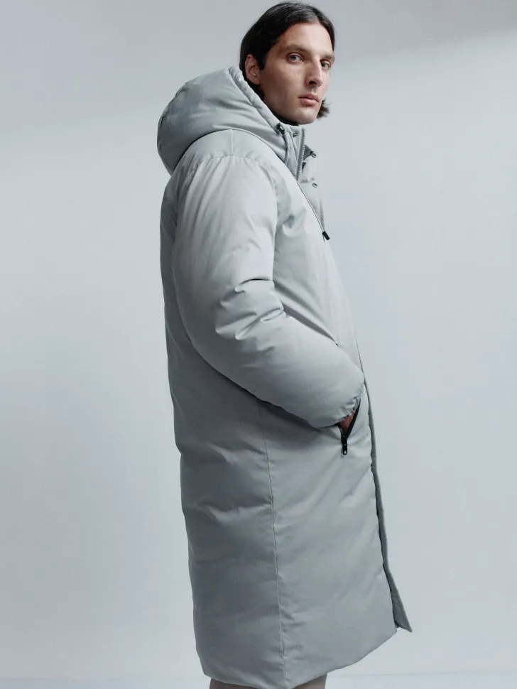 Длинное пальто оверсайз с капюшоном, серый, арт. 13238