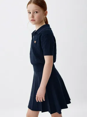 Вязаное поло с вышивкой, синий, арт. 13268