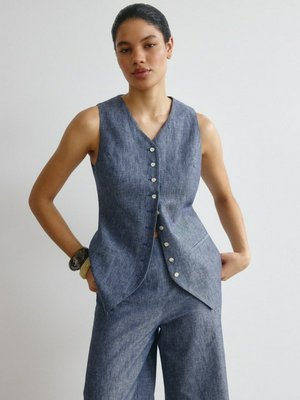 Классический жилет из премиального льна и хлопка, синий, арт. Не указан