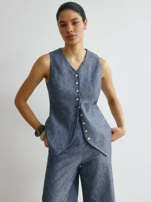 Классический жилет из премиального льна и хлопка, синий, арт. Не указан