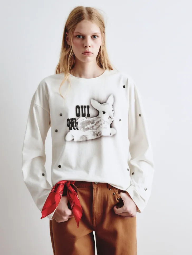 Укороченный лонгслив с принтом, белый, арт. 14780