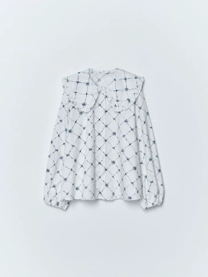 Твиловая блузка с принтом и фигурным воротником, разноцветный, арт. 14782