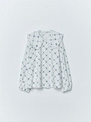 Твиловая блузка с принтом и фигурным воротником, арт. 14782