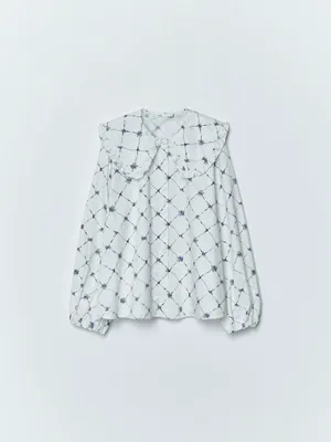 Твиловая блузка с принтом и фигурным воротником, арт. 14782