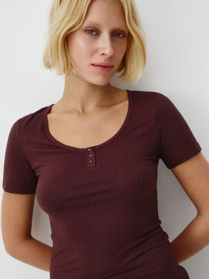 Пижамная футболка, бордовый, арт. 14789