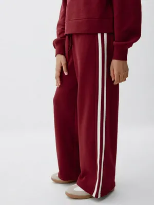 Широкие брюки с лампасами, бордовый, белый, арт. Н/Д