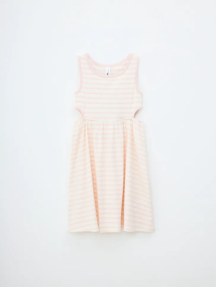 Трикотажное платье в полоску, белый, розовый, арт. ДП-001