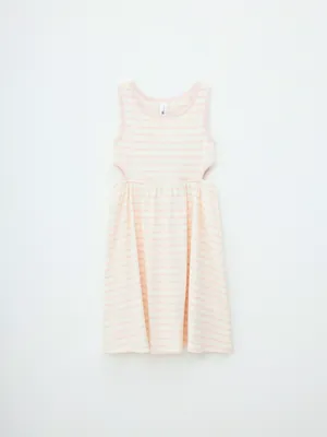 Трикотажное платье в полоску, белый, розовый, арт. ДП-001