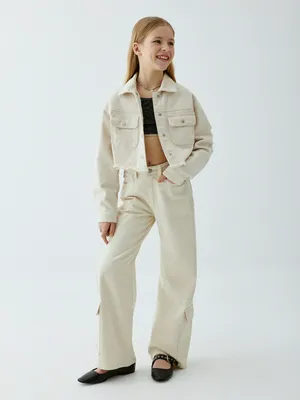 Укороченная джинсовая куртка, бежевый, арт. ART202301