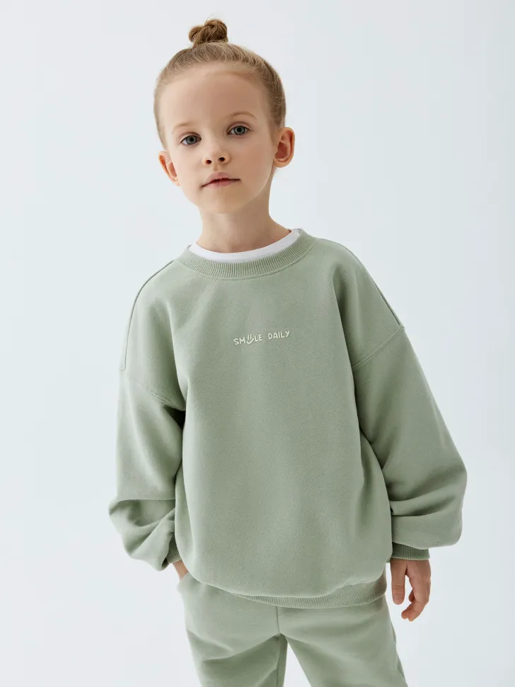 Свитшот оверсайз с принтом для девочек, светло-зеленый, арт. Не указан