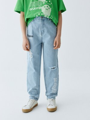 Джинсы Baggy с принтом для мальчиков, голубой, белый, арт. BG001