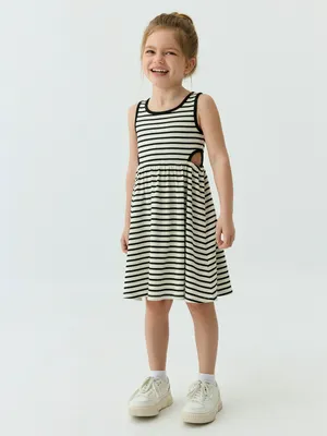 Трикотажное платье в полоску, белый, черный, арт. 123456