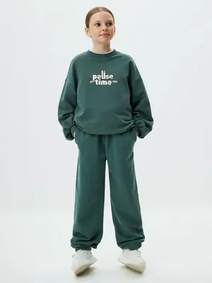 Джоггеры с принтом для девочек, темно-зеленый, арт. 12345