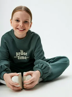 Свитшот с принтом, темно-зеленый, арт. Нет