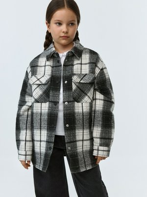 Утепленная куртка-рубашка в клетку, черный, белый, арт. 0001