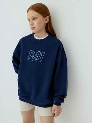 Свитшот оверсайз с принтом для девочек, темно-синий, арт. Не указан