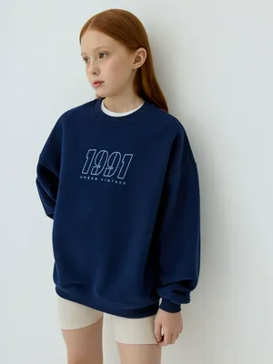 Свитшот оверсайз с принтом для девочек, темно-синий, арт. Не указан
