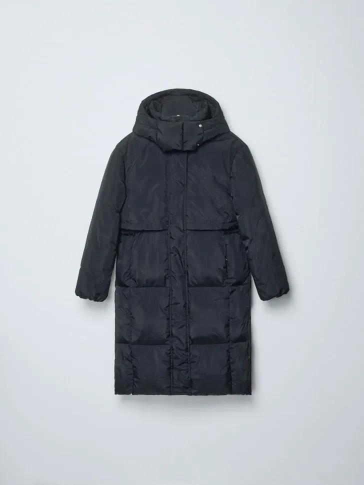Стеганое пальто с капюшоном, черный, арт. 14889
