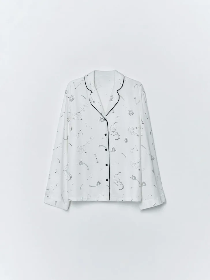 Пижамная рубашка с принтом, белый, арт. 14890