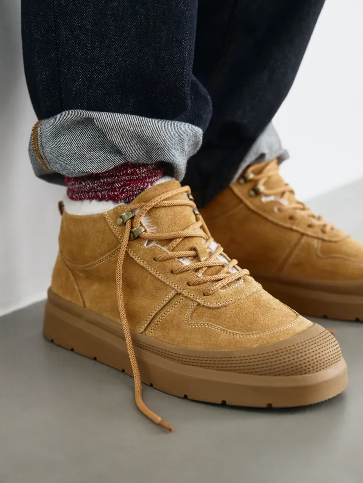 Утепленные замшевые ботинки на шнуровке, арт. 14895