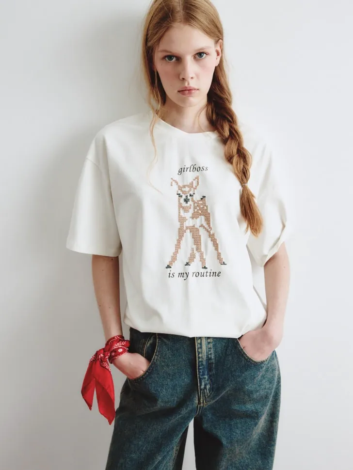 Футболка с принтом и вышивкой, белый, арт. 14898