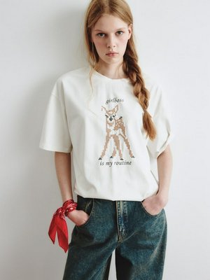 Футболка с принтом и вышивкой, молочный, арт. n/a