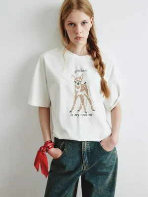 Футболка с принтом и вышивкой, арт. 14898