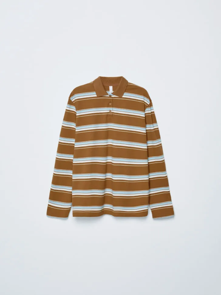 Лонгслив-поло в полоску, разноцветный, арт. 14912