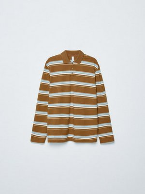 Лонгслив-поло в полоску, коричневый, голубой, белый, арт. n/a