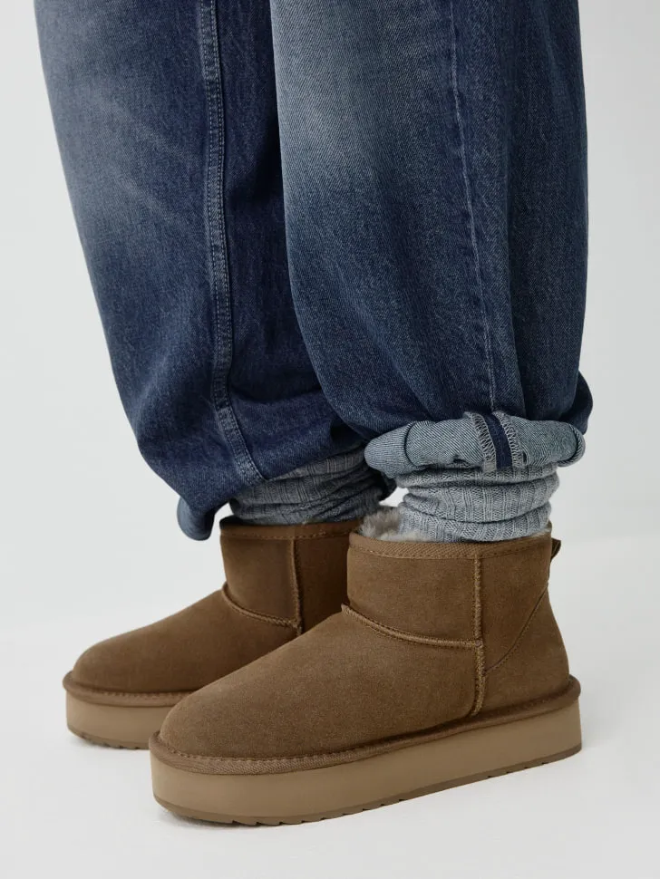 Угги из натуральной замши и меха, коричневый, арт. 14921