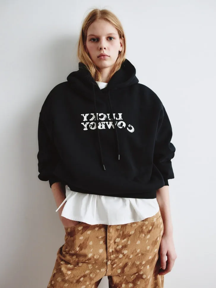 Худи оверсайз с принтом, черный, арт. 14922