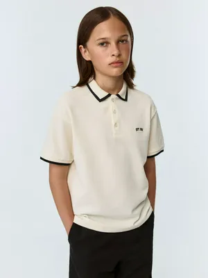 Детское поло с короткими рукавами, молочный, черный, арт. 14931