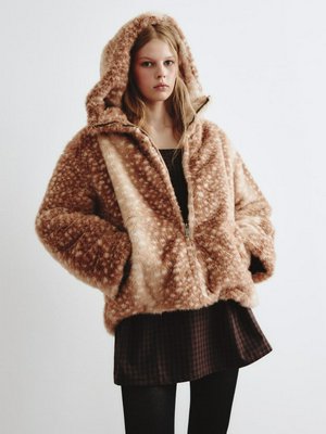 Шуба из искусственного меха, коричневый, бежевый, арт. 14937