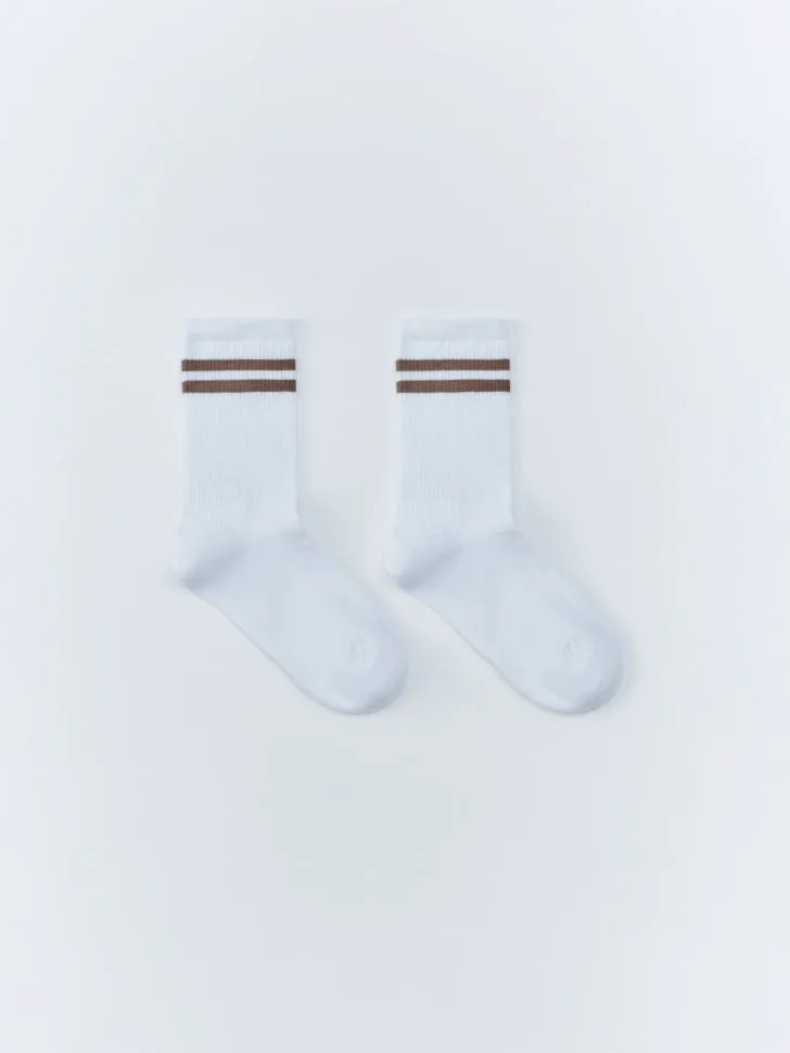 Носки в рубчик с полосками, белый, арт. 14954