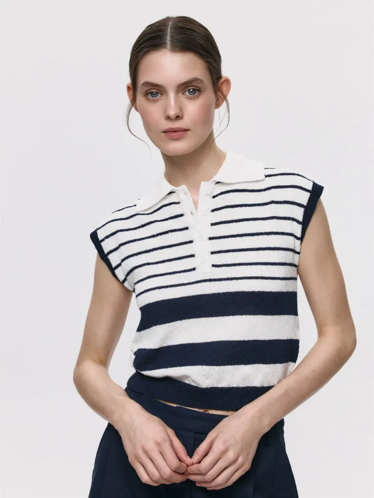Вязаный топ в полоску с воротником, арт. 15016